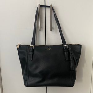 Kate Spade Black Leather Tote Zipper Bag